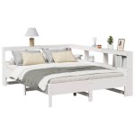 vidaXL Pat cu bibliotecă fără saltea, alb, 135x190 cm, lemn masiv pin vidaXL Pat cu bibliotecă fără saltea, alb, 135x190 cm, lemn masiv pin