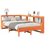 vidaXL Pat cu bibliotecă fără saltea, maro, 120x190 cm, lemn masiv pin vidaXL Pat cu bibliotecă fără saltea, maro, 120x190 cm, lemn masiv pin