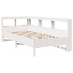 vidaXL Pat cu bibliotecă fără saltea, alb, 90x190 cm, lemn masiv pin vidaXL Pat cu bibliotecă fără saltea, alb, 90x190 cm, lemn masiv pin
