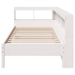 vidaXL Pat cu bibliotecă fără saltea, alb, 90x190 cm, lemn masiv pin vidaXL Pat cu bibliotecă fără saltea, alb, 90x190 cm, lemn masiv pin