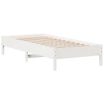 vidaXL Pat cu bibliotecă fără saltea, alb, 90x190 cm, lemn masiv pin vidaXL Pat cu bibliotecă fără saltea, alb, 90x190 cm, lemn masiv pin