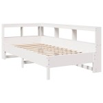 vidaXL Pat cu bibliotecă fără saltea, alb, 75x190 cm, lemn masiv pin