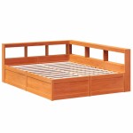 vidaXL Pat cu bibliotecă fără saltea maro 160x200 cm lemn masiv de pin