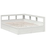 vidaXL Pat cu bibliotecă fără saltea, alb, 150x200 cm, lemn masiv pin
