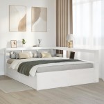 vidaXL Pat cu bibliotecă fără saltea, alb, 150x200 cm, lemn masiv pin