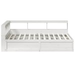 vidaXL Pat cu bibliotecă fără saltea, alb, 150x200 cm, lemn masiv pin