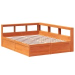 vidaXL Pat cu bibliotecă fără saltea maro 140x200 cm lemn masiv de pin vidaXL Pat cu bibliotecă fără saltea maro 140x200 cm lemn masiv de pin