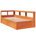 vidaXL Pat cu bibliotecă fără saltea, maro, 100x200 cm, lemn masiv pin vidaXL Pat cu bibliotecă fără saltea, maro, 100x200 cm, lemn masiv pin