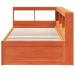 vidaXL Pat cu bibliotecă fără saltea, maro, 100x200 cm, lemn masiv pin vidaXL Pat cu bibliotecă fără saltea, maro, 100x200 cm, lemn masiv pin