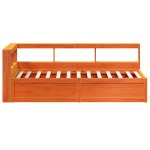 vidaXL Pat cu bibliotecă fără saltea, maro, 90x200 cm, lemn masiv pin vidaXL Pat cu bibliotecă fără saltea, maro, 90x200 cm, lemn masiv pin