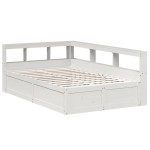 vidaXL Pat cu bibliotecă fără saltea, alb, 140x190 cm, lemn masiv pin