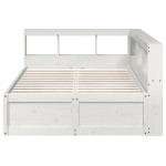 vidaXL Pat cu bibliotecă fără saltea, alb, 140x190 cm, lemn masiv pin