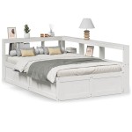 vidaXL Pat cu bibliotecă fără saltea, alb, 135x190 cm, lemn masiv pin