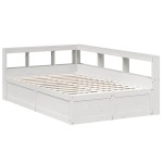vidaXL Pat cu bibliotecă fără saltea, alb, 135x190 cm, lemn masiv pin