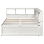 vidaXL Pat cu bibliotecă fără saltea, alb, 135x190 cm, lemn masiv pin