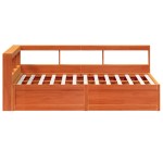vidaXL Pat cu bibliotecă fără saltea, maro, 120x190 cm, lemn masiv pin vidaXL Pat cu bibliotecă fără saltea, maro, 120x190 cm, lemn masiv pin