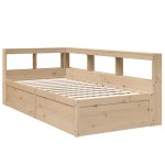 vidaXL Pat cu bibliotecă fără saltea, 90x190 cm, lemn masiv de pin vidaXL Pat cu bibliotecă fără saltea, 90x190 cm, lemn masiv de pin