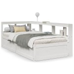 vidaXL Pat cu bibliotecă fără saltea, alb, 90x190 cm, lemn masiv pin vidaXL Pat cu bibliotecă fără saltea, alb, 90x190 cm, lemn masiv pin