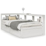 vidaXL Pat cu bibliotecă fără saltea, alb, 75x190 cm, lemn masiv pin vidaXL Pat cu bibliotecă fără saltea, alb, 75x190 cm, lemn masiv pin