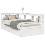 vidaXL Pat cu bibliotecă fără saltea, alb, 75x190 cm, lemn masiv pin vidaXL Pat cu bibliotecă fără saltea, alb, 75x190 cm, lemn masiv pin