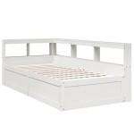 vidaXL Pat cu bibliotecă fără saltea, alb, 75x190 cm, lemn masiv pin vidaXL Pat cu bibliotecă fără saltea, alb, 75x190 cm, lemn masiv pin