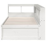 vidaXL Pat cu bibliotecă fără saltea, alb, 75x190 cm, lemn masiv pin vidaXL Pat cu bibliotecă fără saltea, alb, 75x190 cm, lemn masiv pin