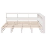 vidaXL Pat cu bibliotecă fără saltea, alb, 200x200 cm, lemn masiv pin