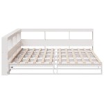 vidaXL Pat cu bibliotecă fără saltea, alb, 200x200 cm, lemn masiv pin