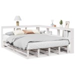 vidaXL Pat cu bibliotecă fără saltea, alb, 150x200 cm, lemn masiv pin