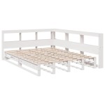 vidaXL Pat cu bibliotecă fără saltea, alb, 150x200 cm, lemn masiv pin