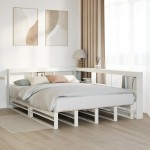 vidaXL Pat cu bibliotecă fără saltea, alb, 150x200 cm, lemn masiv pin