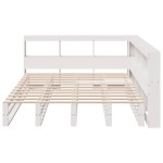 vidaXL Pat cu bibliotecă fără saltea, alb, 150x200 cm, lemn masiv pin