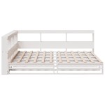 vidaXL Pat cu bibliotecă fără saltea, alb, 150x200 cm, lemn masiv pin