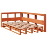 vidaXL Pat cu bibliotecă fără saltea, maro, 120x200 cm, lemn masiv pin vidaXL Pat cu bibliotecă fără saltea, maro, 120x200 cm, lemn masiv pin