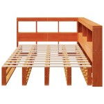 vidaXL Pat cu bibliotecă fără saltea, maro, 120x200 cm, lemn masiv pin vidaXL Pat cu bibliotecă fără saltea, maro, 120x200 cm, lemn masiv pin