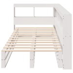 vidaXL Pat cu bibliotecă fără saltea, alb, 100x200 cm, lemn masiv pin vidaXL Pat cu bibliotecă fără saltea, alb, 100x200 cm, lemn masiv pin