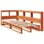 vidaXL Pat cu bibliotecă fără saltea, maro, 100x200 cm, lemn masiv pin vidaXL Pat cu bibliotecă fără saltea, maro, 100x200 cm, lemn masiv pin