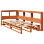 vidaXL Pat cu bibliotecă fără saltea, maro, 90x200 cm, lemn masiv pin vidaXL Pat cu bibliotecă fără saltea, maro, 90x200 cm, lemn masiv pin