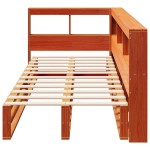 vidaXL Pat cu bibliotecă fără saltea, maro, 90x200 cm, lemn masiv pin vidaXL Pat cu bibliotecă fără saltea, maro, 90x200 cm, lemn masiv pin