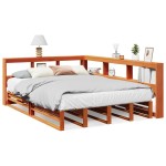 vidaXL Pat cu bibliotecă fără saltea maro 140x190 cm lemn masiv de pin