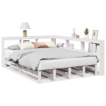 vidaXL Pat cu bibliotecă fără saltea, alb, 135x190 cm, lemn masiv pin vidaXL Pat cu bibliotecă fără saltea, alb, 135x190 cm, lemn masiv pin