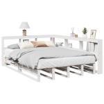 vidaXL Pat cu bibliotecă fără saltea, alb, 135x190 cm, lemn masiv pin vidaXL Pat cu bibliotecă fără saltea, alb, 135x190 cm, lemn masiv pin