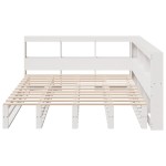 vidaXL Pat cu bibliotecă fără saltea, alb, 135x190 cm, lemn masiv pin vidaXL Pat cu bibliotecă fără saltea, alb, 135x190 cm, lemn masiv pin
