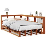 vidaXL Pat cu bibliotecă fără saltea, maro, 120x190 cm, lemn masiv pin vidaXL Pat cu bibliotecă fără saltea, maro, 120x190 cm, lemn masiv pin