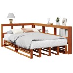 vidaXL Pat cu bibliotecă fără saltea, maro, 120x190 cm, lemn masiv pin vidaXL Pat cu bibliotecă fără saltea, maro, 120x190 cm, lemn masiv pin