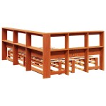 vidaXL Pat cu bibliotecă fără saltea, maro, 120x190 cm, lemn masiv pin vidaXL Pat cu bibliotecă fără saltea, maro, 120x190 cm, lemn masiv pin