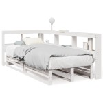 vidaXL Pat cu bibliotecă fără saltea, alb, 90x190 cm, lemn masiv pin vidaXL Pat cu bibliotecă fără saltea, alb, 90x190 cm, lemn masiv pin