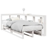 vidaXL Pat cu bibliotecă fără saltea, alb, 90x190 cm, lemn masiv pin vidaXL Pat cu bibliotecă fără saltea, alb, 90x190 cm, lemn masiv pin