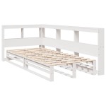 vidaXL Pat cu bibliotecă fără saltea, alb, 90x190 cm, lemn masiv pin vidaXL Pat cu bibliotecă fără saltea, alb, 90x190 cm, lemn masiv pin