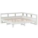 vidaXL Pat cu bibliotecă fără saltea, alb, 200x200 cm, lemn masiv pin vidaXL Pat cu bibliotecă fără saltea, alb, 200x200 cm, lemn masiv pin